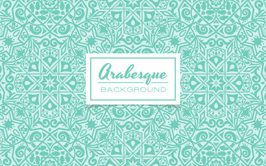 Beautiful decorative background in arabesque style. Monochromatic turquoise background with arabesque pattern design. Vector illustration.