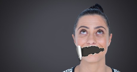 Poster - Woman with torn paper on mouth