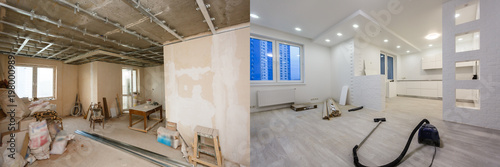 Cuadros en Lienzo Comparison of a room in an apartment before and after renovation new house