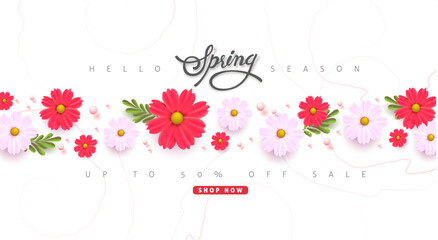 Wall Mural - spring sale background layout with beautiful colorful flower for banners,wallpaper,flyers, invitatio