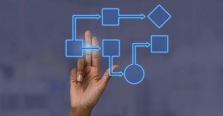 Poster - Hand touching wireframe with blue background