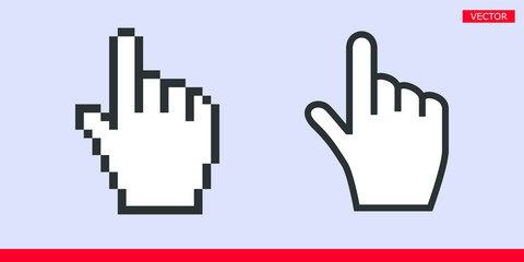 Leinwandbilder - White pointer index finger pixel and no pixel modern hand cursors sign icons vector illustration set isolated on gray background. Pixel and no pixel modern version of cursors. 