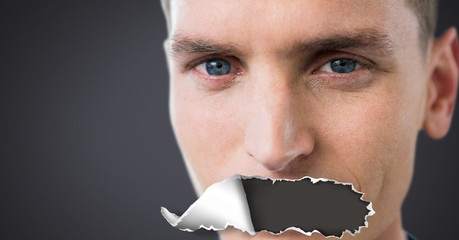 Poster - Man with torn paper on mouth