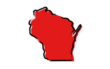 Wall Mural - Stylized red sketch map of Wisconsin