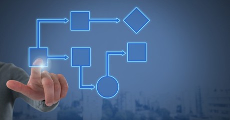 Poster - Hand touching wireframe with blue background