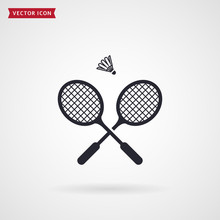 Badminton Rackets And Shuttlecock. Vector Icon.