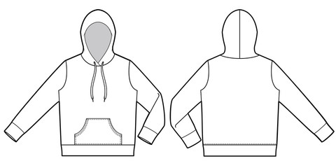 Poster - Hood hoodie fashion flat technical drawing template
