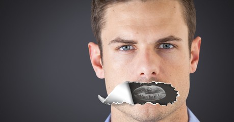 Poster - Man with torn paper on mouth and lips negative