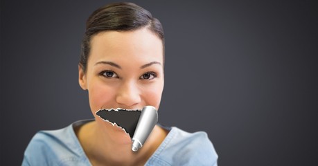 Poster - Woman with torn paper on mouth