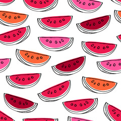 Wall Mural - Watermelon slices seamless pattern.