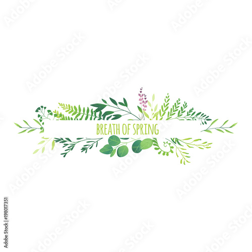 Horizontal Banner Decorations Element Made Of Green Leaves Twigs