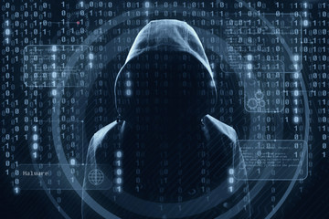 young hacker in data security concept