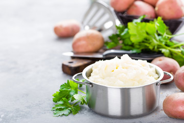 Poster - Mashed, mash potato with butter and milk. Potato puree