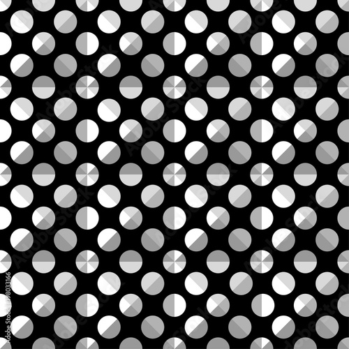 Seamless white polka dot pattern on black. Vector illustration.