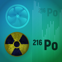 A radioactive isotope of polonium. Po 216. Toxic substance vector illustration. Danger sign.