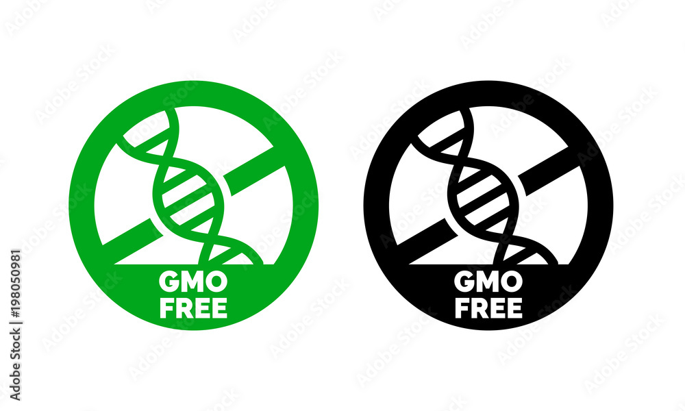 GMO free label with DNA vector icon for non gmo product package or GMO free natural organic food design - obrazy, fototapety, plakaty 