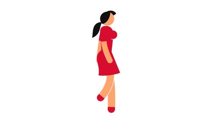 Wall Mural - Colorful woman icon goes in red dress. Looped animation with alpha channel.