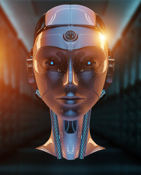 Cyborg head artificial intelligence 3D rendering