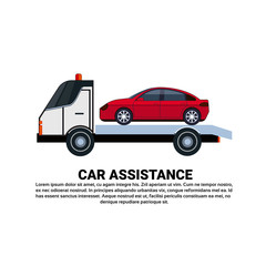 Wall Mural - Car Assistance Banner With Roadside Service Towing auto Evacuation Concept Flat Vector Illustration