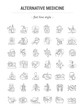 Vector graphic set. Editable outline stroke size. Icons in flat, contour, thin and linear design. Alternative medicine. Simple isolated icons. Concept illustration. Sign, symbol, element.