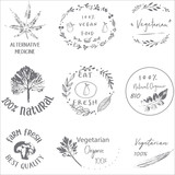 Fototapeta  - Hand drawn labels and elements collection for organic food and drink.Elements collection for food market labels, ecommerce, organic products promotion, premium quality food and healthy life.