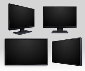Poster - flat tv screen and computer lcd monitor isolated 3d mockup for internet television concept