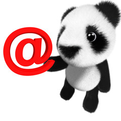 Canvas Print - 3d Funny cartoon baby panda bear character holding an email address symbol