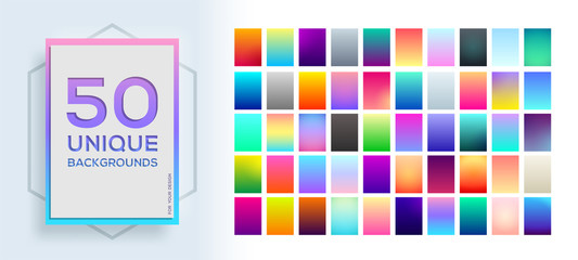 50 best unique soft color gradients. Modern screen vector design for mobile app, future poster, flyer, card template. Vector soft color background.