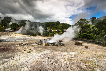 Hot spring waters in Furnas, Sao Miguel. Azores. Portugal