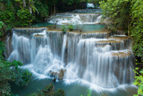 Fototapeta Most - Huay Mae Khamin waterfalls in deep forest at Srinakarin National Park ,Kanchanaburi ,A beautiful stream water famous rainforest waterfall in Thailand