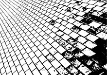Texture Of Old Brick Surface. Pavement Background With Perspective. Grunge Overlay. Vector Template.
