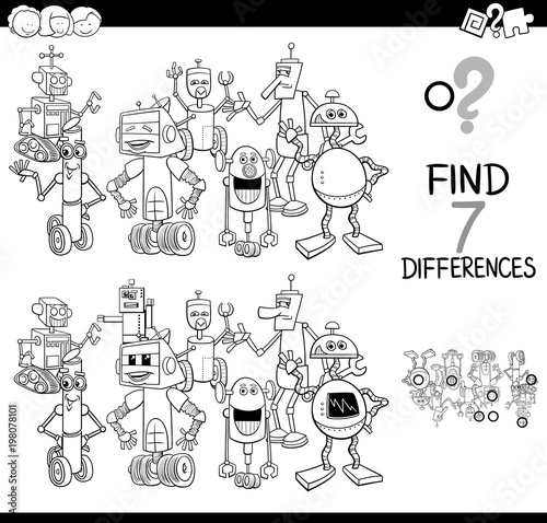 Fotografie, Obraz differences game with robot characters color book