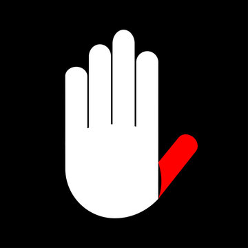 white Hand with red big finger on black background icon