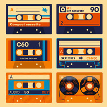 Old School Audio Cassettes Set. Vintage Technology Illustration.