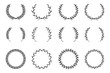 Collection of different laurel wreaths. Hand drawn vector round frames for invitations, greeting cards, quotes, logos, posters and more. Vector
