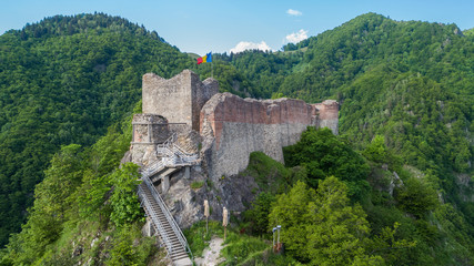 Sticker - ruined Poenari fortress on Mount Cetatea in Romania