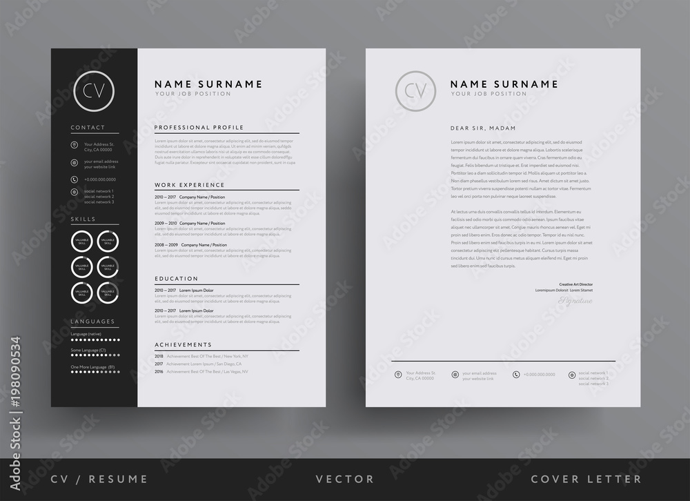 Professional CV resume template design and  letterhead / cover letter - vector minimalist - obrazy, fototapety, plakaty 