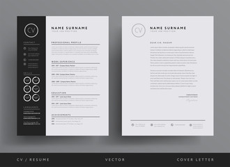 professional cv resume template design and letterhead / cover letter - vector minimalist