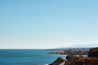 beautiful landscape of sea coast and blue sky in Crete island near Rethymno, Greece