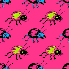  Funky bug seamless pattern. Original design for print or digital media.