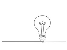 Continuous Line Drawing. Electic Light Bulb. Eco Idea Metaphor. Vector Illustration