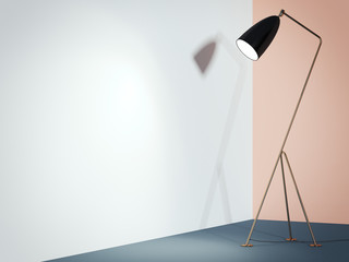 Wall Mural - Black lamp in interior with white wall. 3d rendering