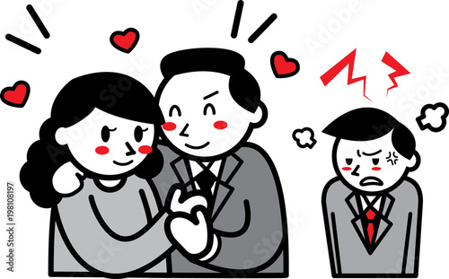 いちゃつくカップルにイラつくサラリーマン Stock イラスト Adobe Stock