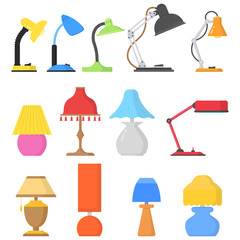 Set icon modern and retro table lamp light and bedside lamp