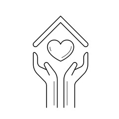 Wall Mural - Hands holding house with heart vector line icon isolated on white background