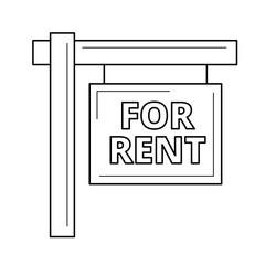 Poster - For rent sign line icon isolated on white background. Vector line icon of real estate for rent sign for infographic, website or app.