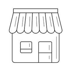 Wall Mural - Convenience store vector line icon isolated on white background. Front view of shop line icon for infographic, website or app.