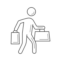 Sticker - Shopper with shopping bag vector line icon isolated on white background. Vector line icon of shopper with shopping bag for infographic, website or app.