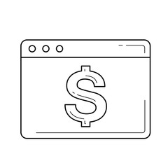 Sticker - Webpage with dollar sign vector line icon isolated on white background. Dollar sign on webpage line icon for infographic, website or app.