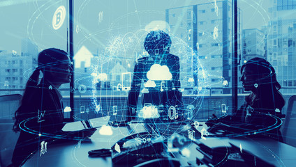Poster - Business and technology concept. Internet of Things(IoT). Information Communication Technology(ICT). Aritificial Intelligence(AI).